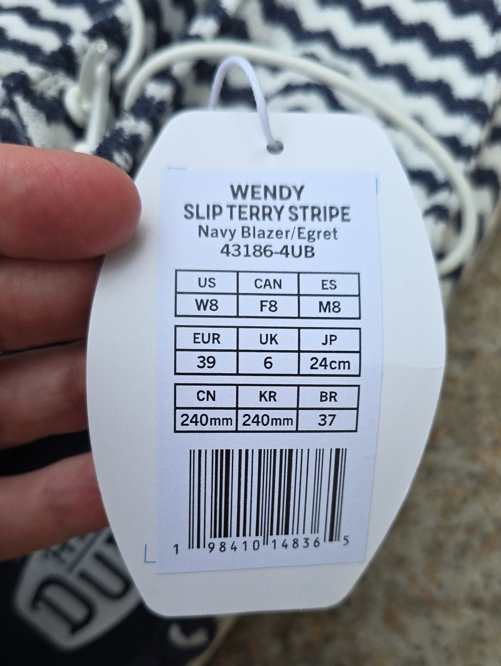 NWT Hey Dude Wendy Slip On Mule Terry Stripe Navy Blazer Egret Size 8 - Picture 9 of 10
